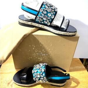 Michael Kors Collection Layfayette Runway Sandals Turquoise Crystal S8 New/Box